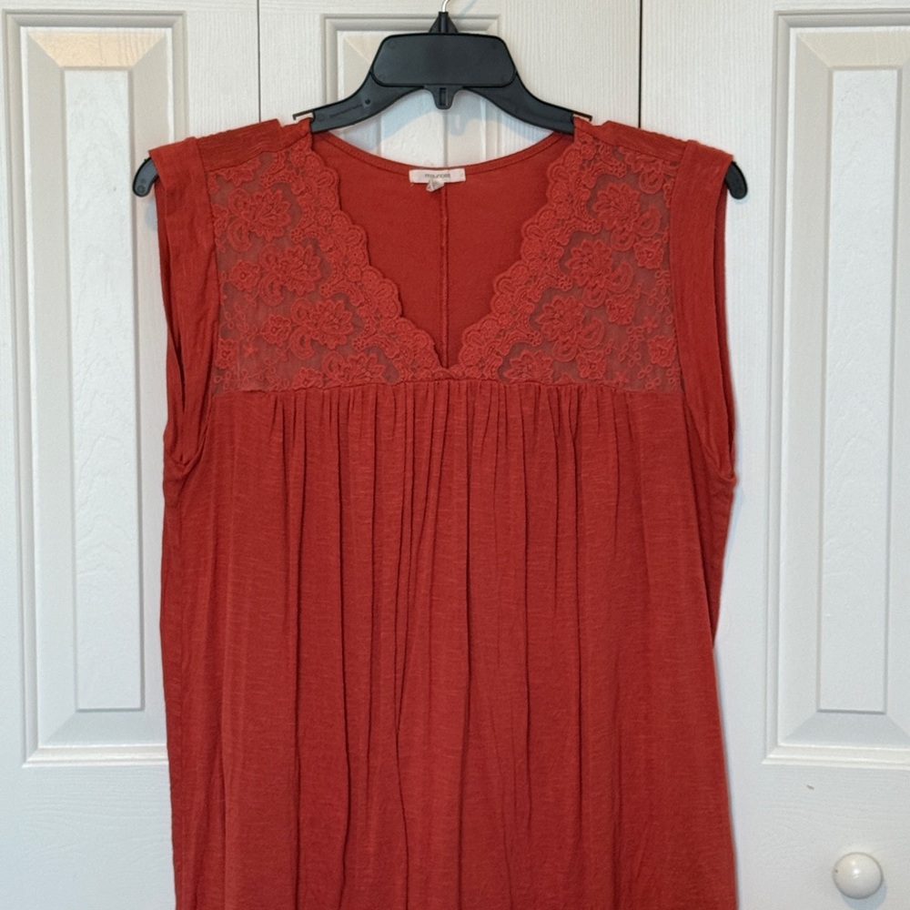 Maurices Rust Sleeveless Blouse with Lace Detail